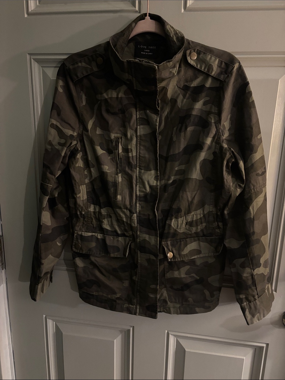 Love Tree Green Camo Utility Jacket with Drawstring Waist